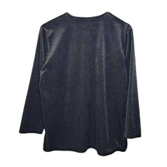 Vintage Y2K Wing Shing Fashion Soft Velvet Top Houndstooth Size L Black White - Picture 6 of 8